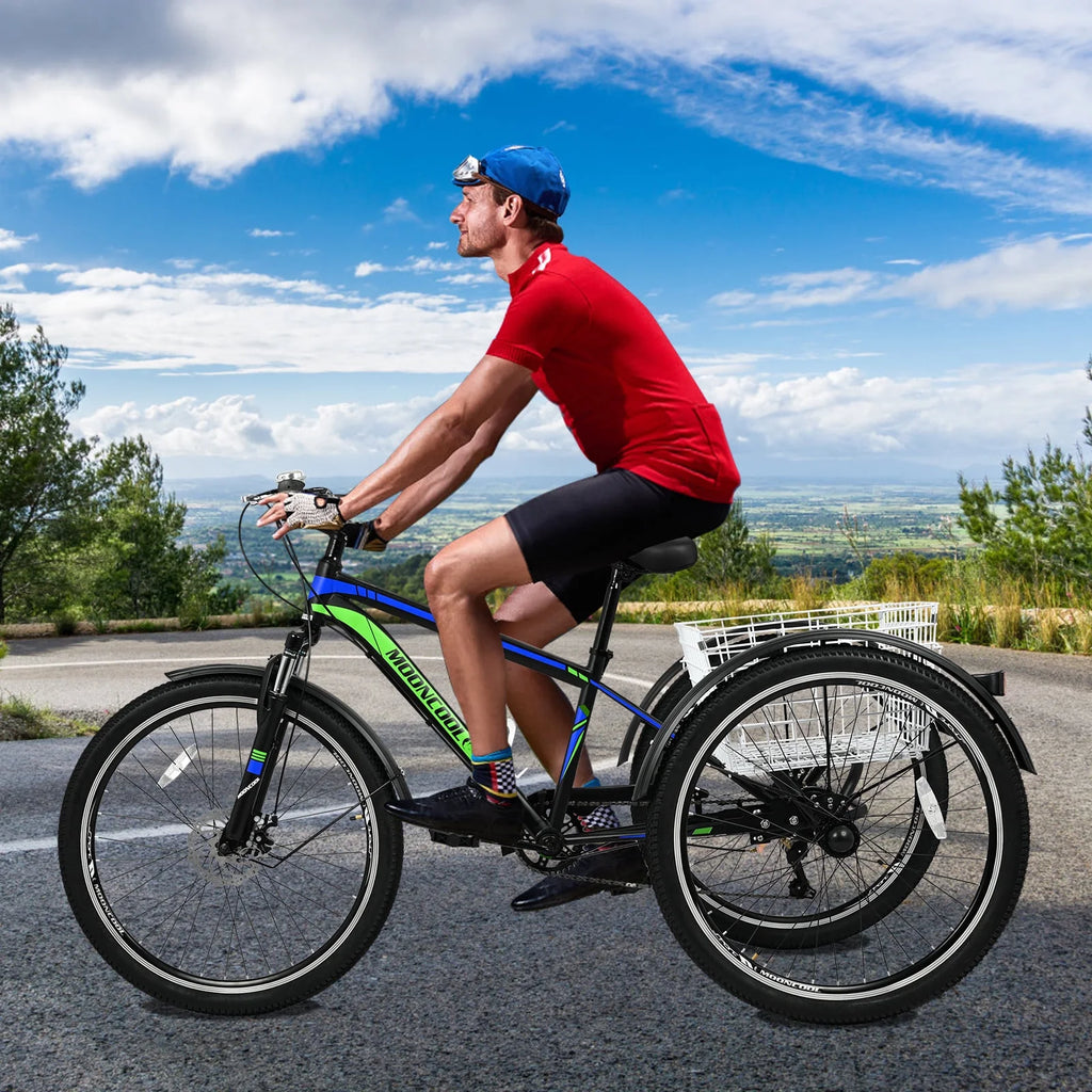 Adult Mountain Tricycle 27.5 Inch 7 Speed Three Wheel Trike Bike with Large Basket S5808