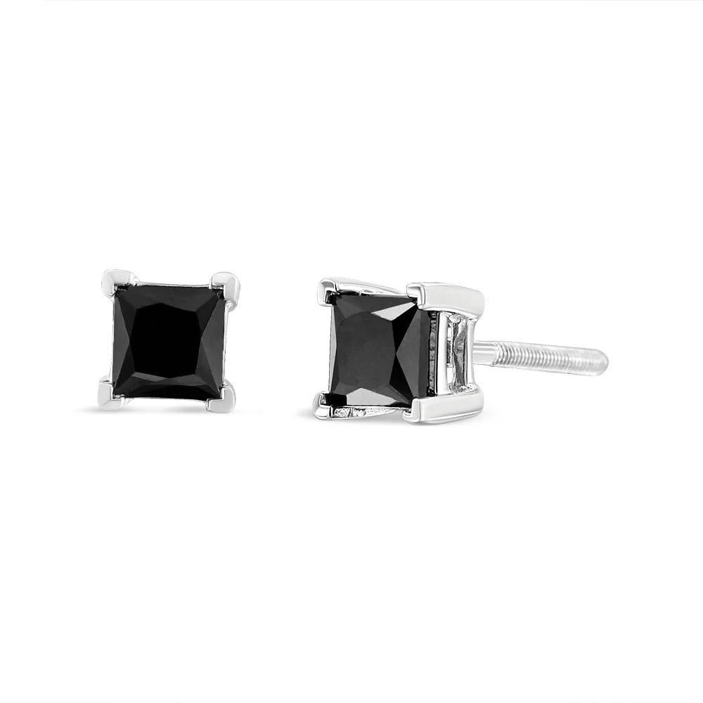 14K White Gold 2.00 Cttw Princess-Cut Black Diamond Stud Earrings with Screw Backs J72936