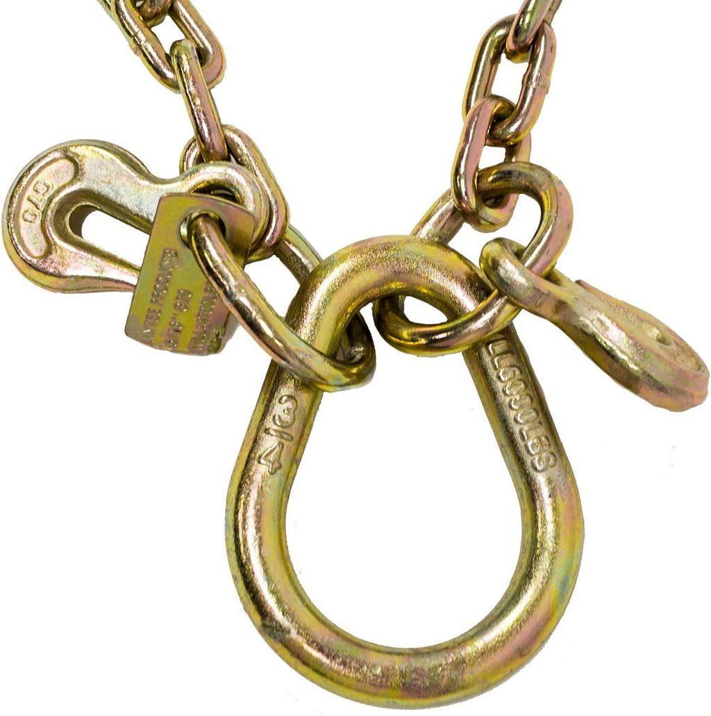 (2 Pack) 5/16'' x 3' G70 V-Chain Bridle with 8" Medium J Hooks, T-Hook & J-Hook with Grab Hooks 3' Legs 4700 lbs WLL V950822