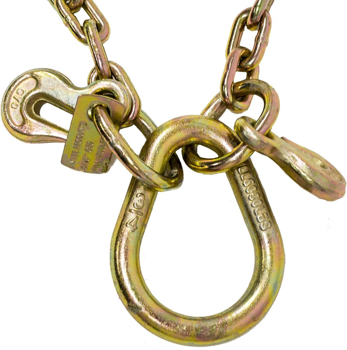 (2 Pack) 5/16'' x 3' G70 V-Chain Bridle with 8" Medium J Hooks, T-Hook & J-Hook with Grab Hooks 3' Legs 4700 lbs WLL V950822