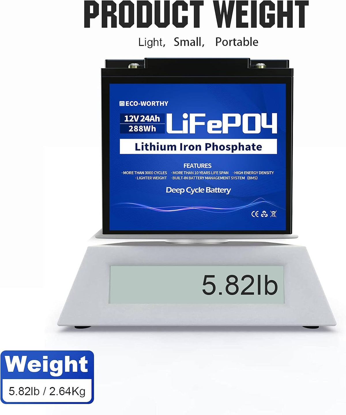 12V 24Ah LiFePO4 Lithium Iron Phosphate Battery with BMS Protection Y852299