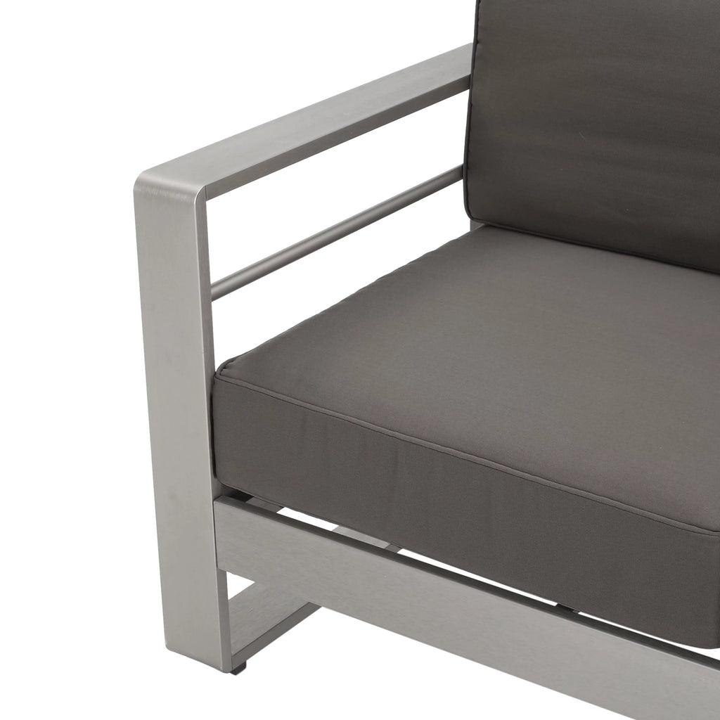 Light Gray and Gray 7 Seater Aluminum Chat Set with Fire Pit Q525787