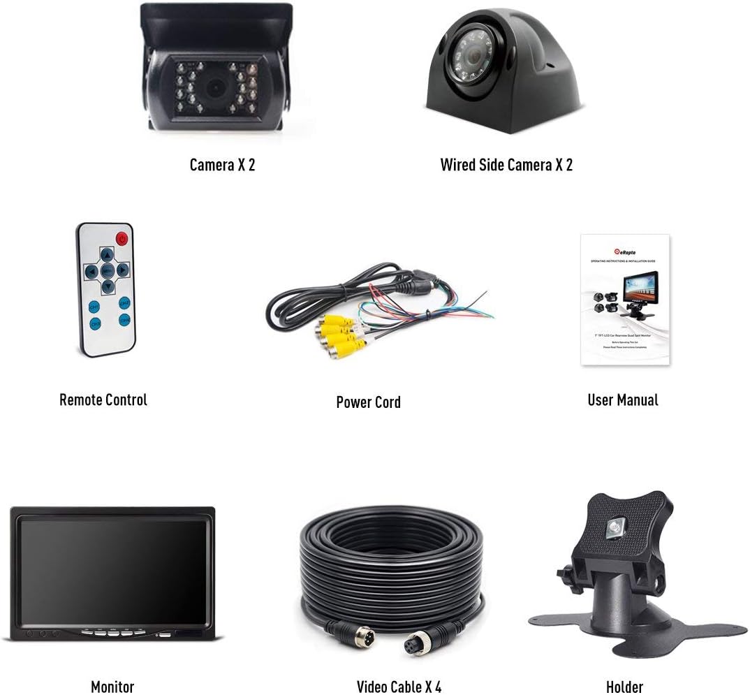 Backup Camera with Monitor 4 Channels Split Screen Wired Camera M67463