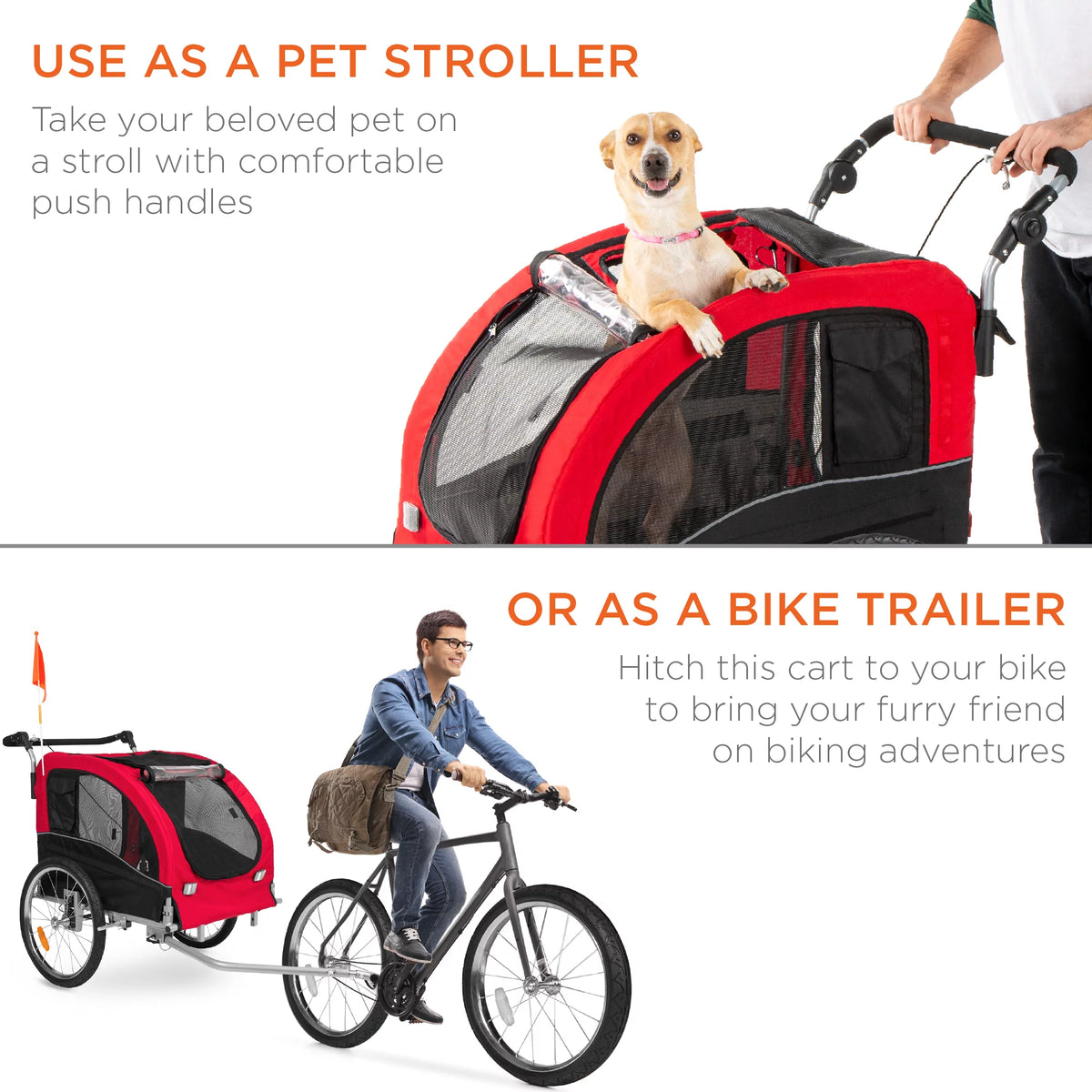 2-in-1 Dog Bike Trailer Pet Stroller Bicycle Carrier D2927