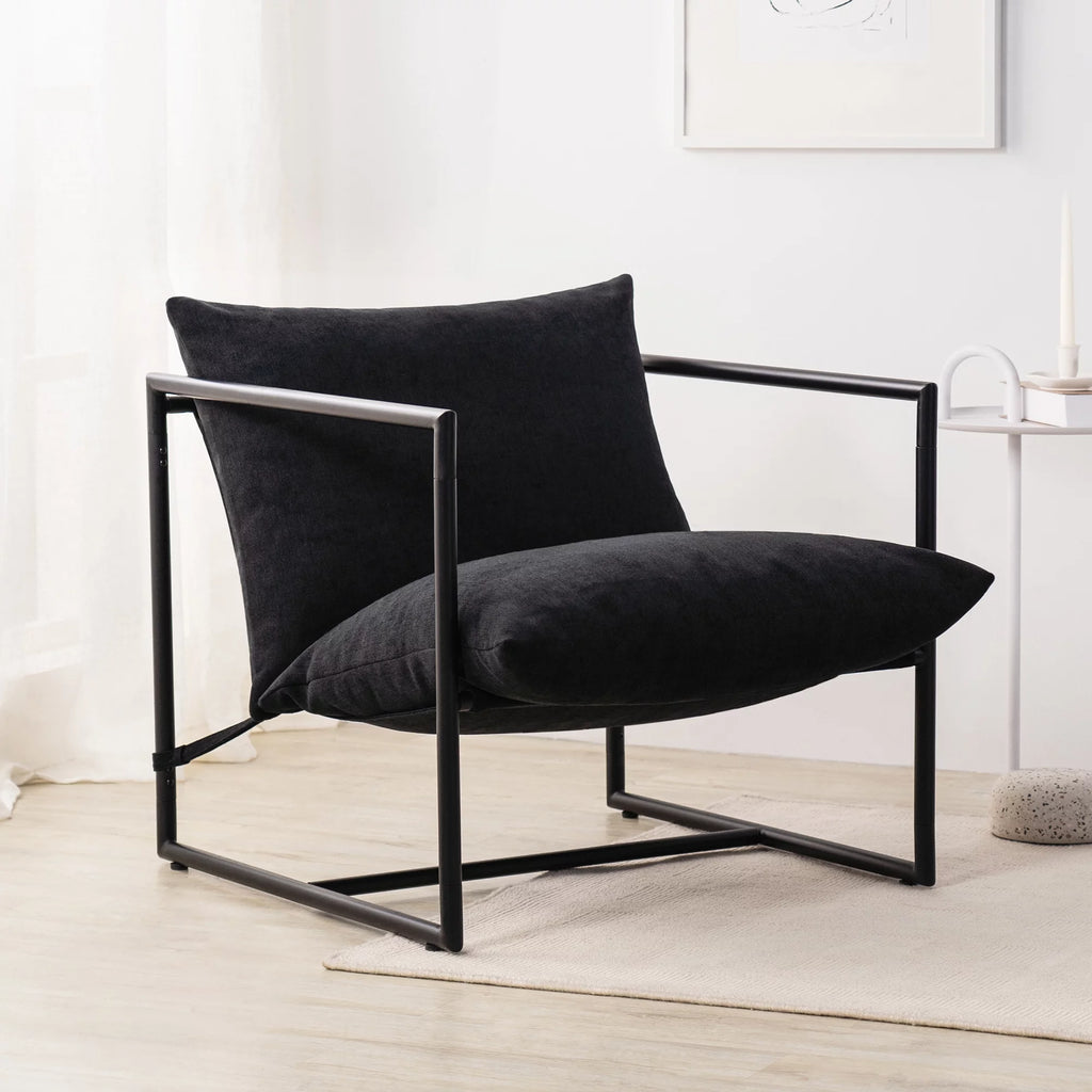 Oatmeal Metal Framed Sling Accent Chair B32536