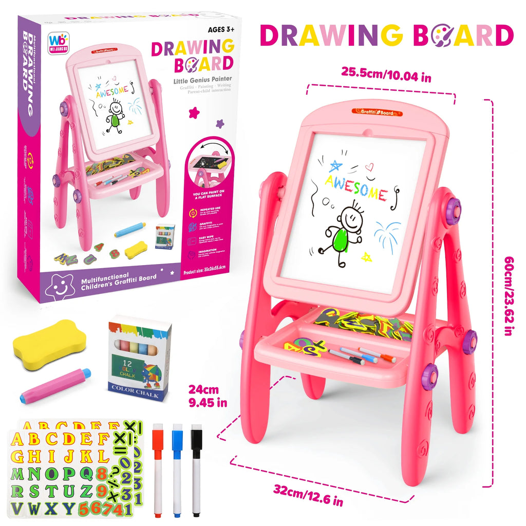 Pink Rotatable Double Sides Art Easel with Whiteboard & Chalkboard P886