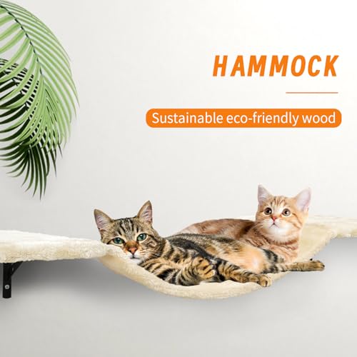 7 Pcs Beige Wood Cat Climber Set with Shelves, Perches, Bridge, Hammock, Scratching Board K140
