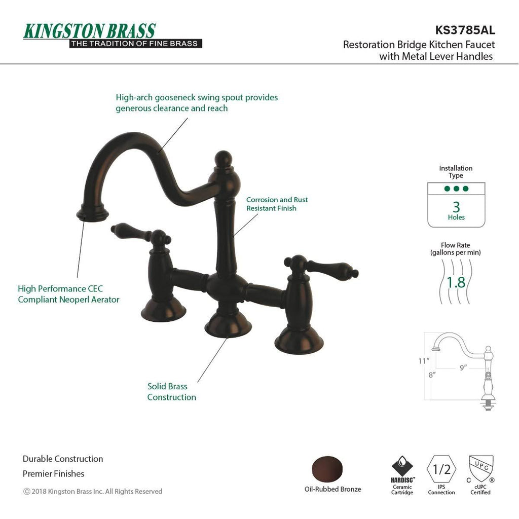 Oil Rubbed Bronze Bridge Kitchen Faucet G791464
