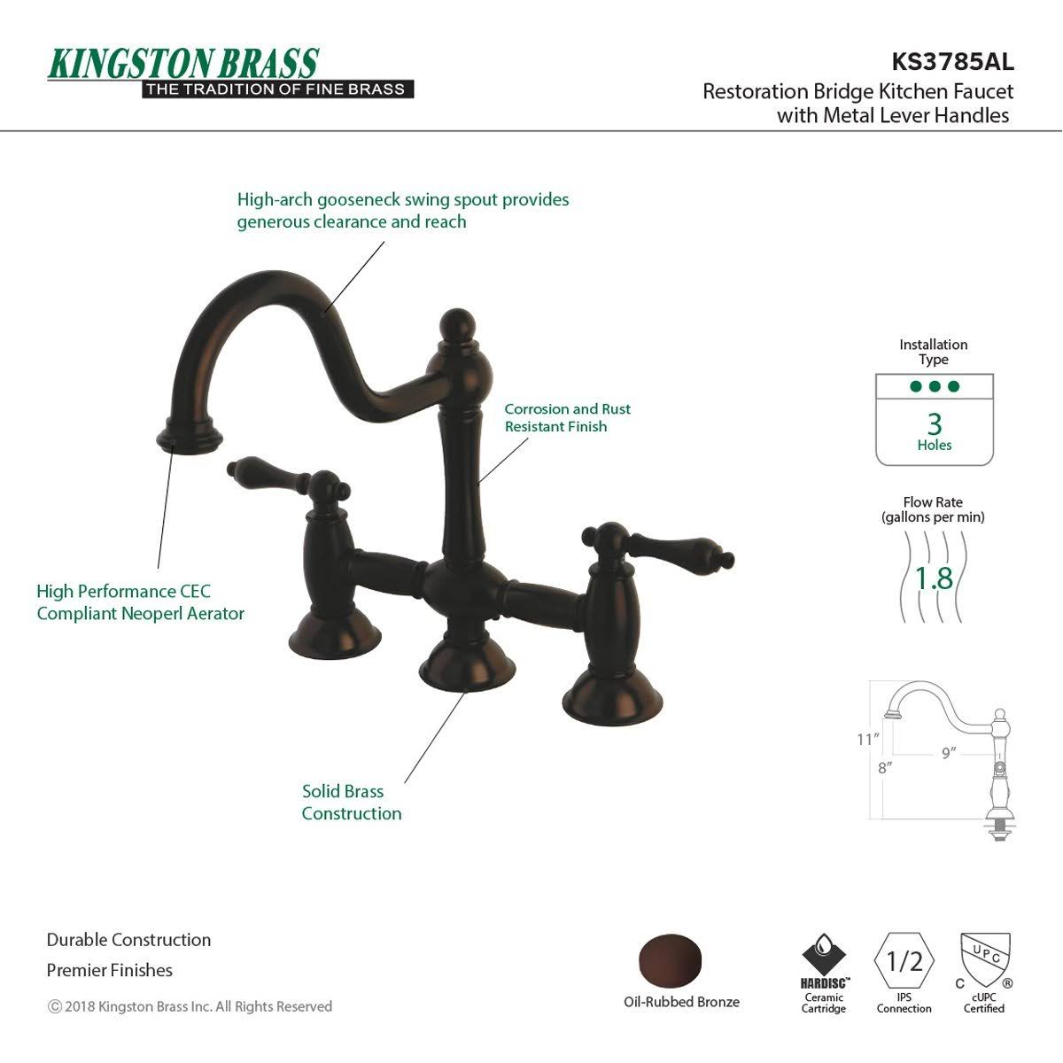 Oil Rubbed Bronze Bridge Kitchen Faucet G791464