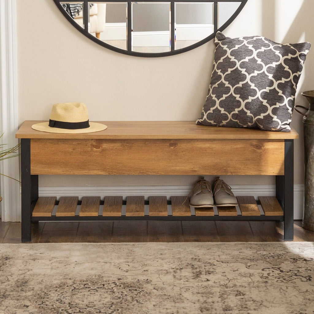 Dark Walnut Lift-Top Storage Bench I984