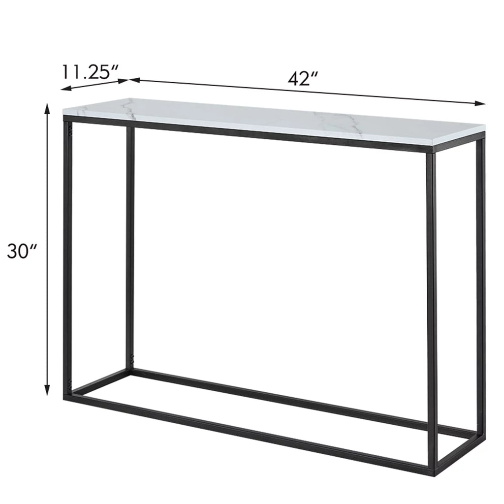Modern Console Table with White Marble Top and Black Metal Legs H176