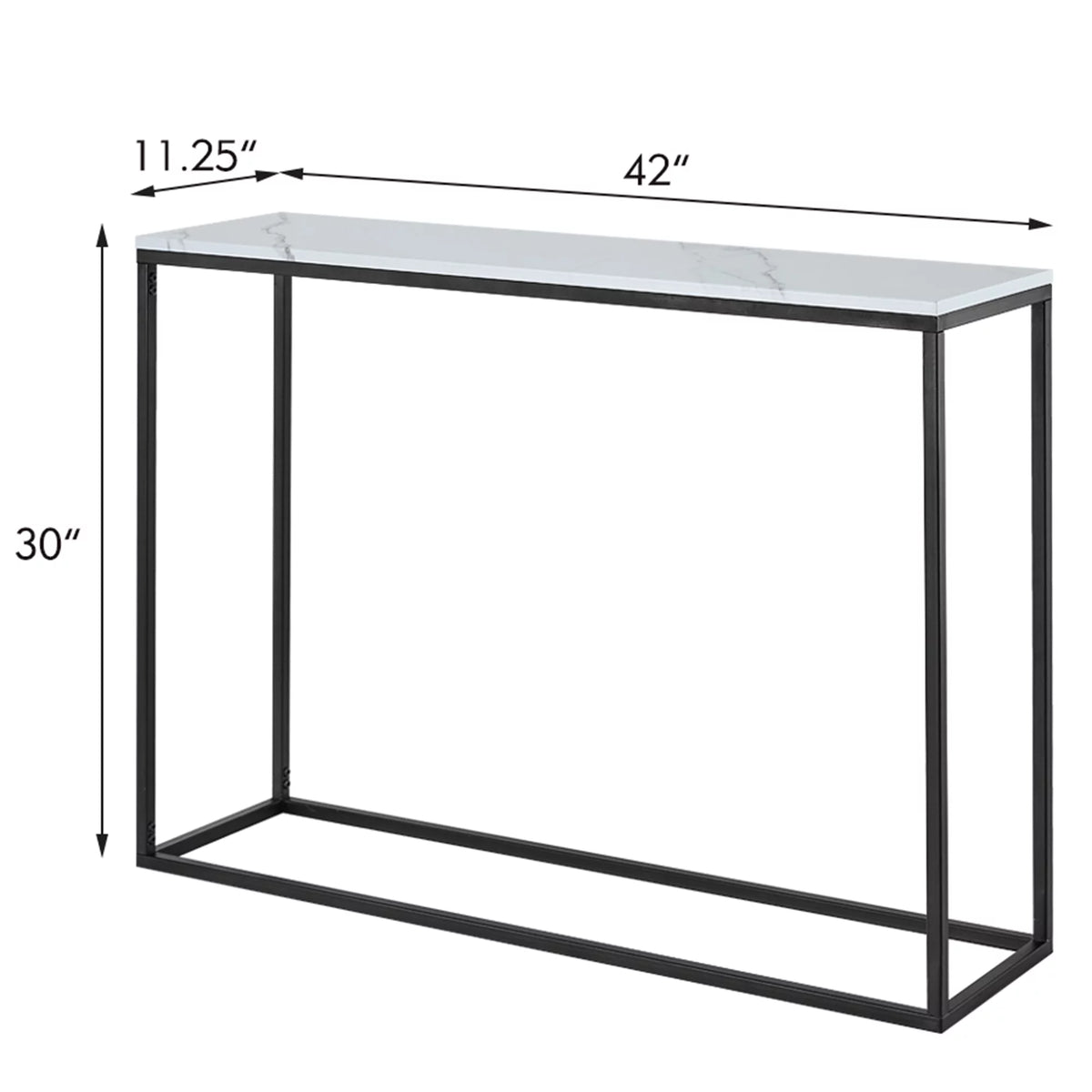 Modern Console Table with White Marble Top and Black Metal Legs H176