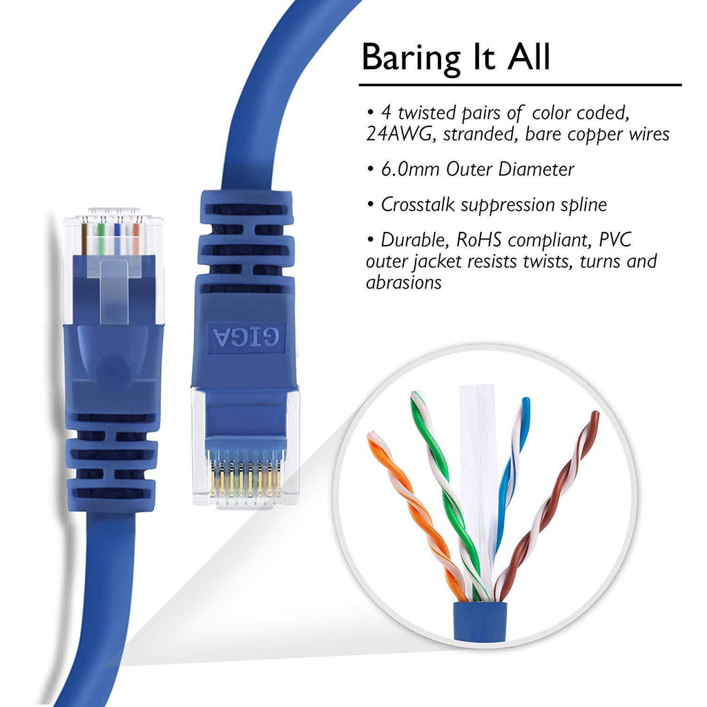 Cat6 Ethernet Patch Cable 50 Pack 0.5 Feet Blue T49336