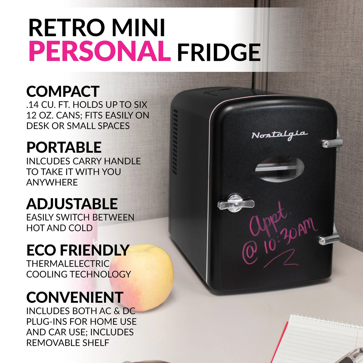Black 6-Can Personal Cooling and Heating Refrigerator with Carry Handle I65327