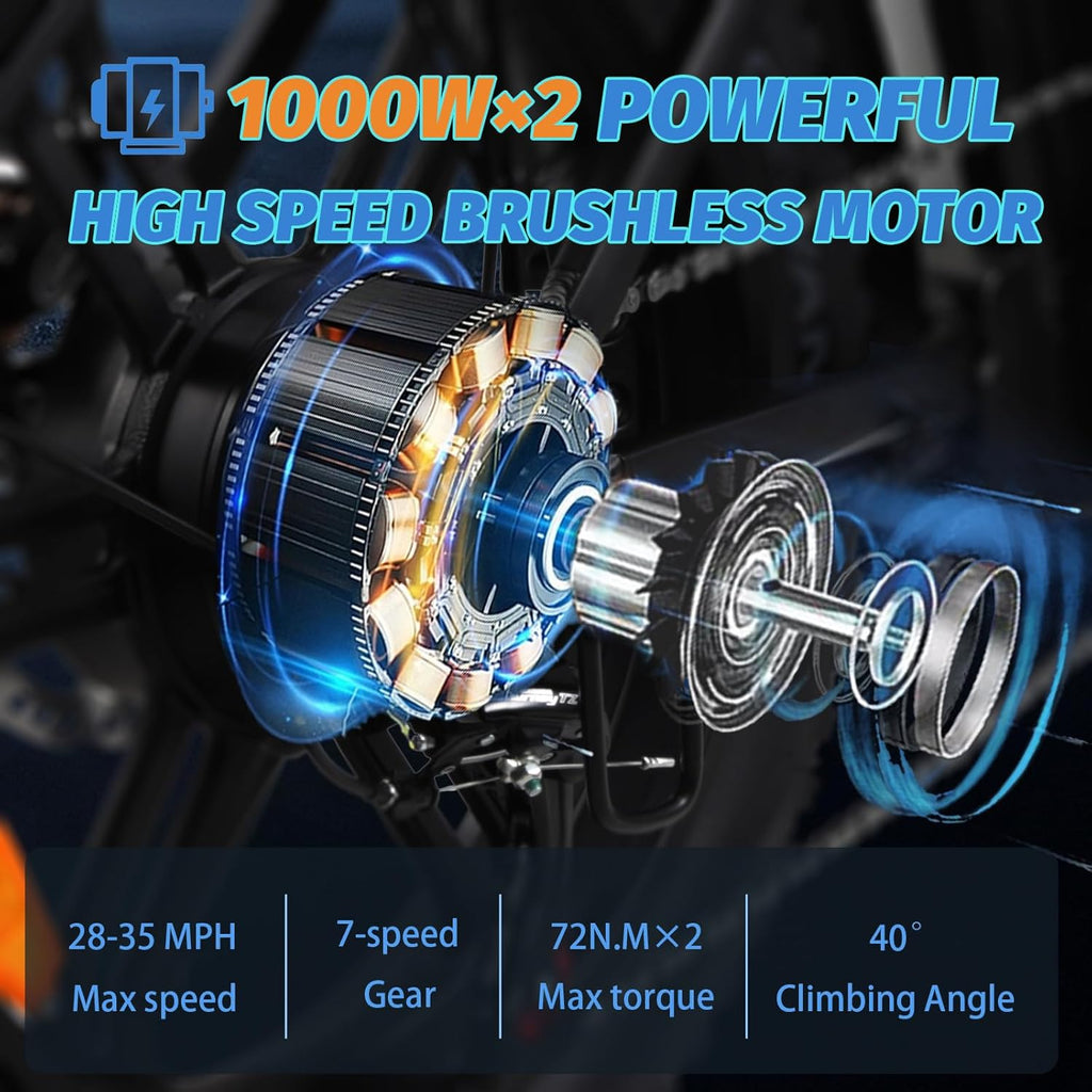 2000W Folding Electric Bike with 48V 23AH Removable Battery 20''x 4.0 Fat Tire X932