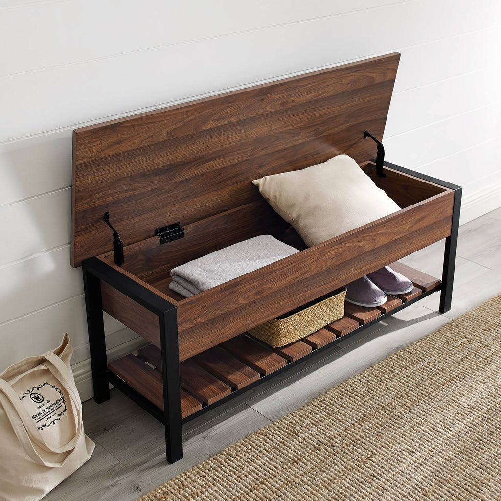 Dark Walnut Lift-Top Storage Bench I984