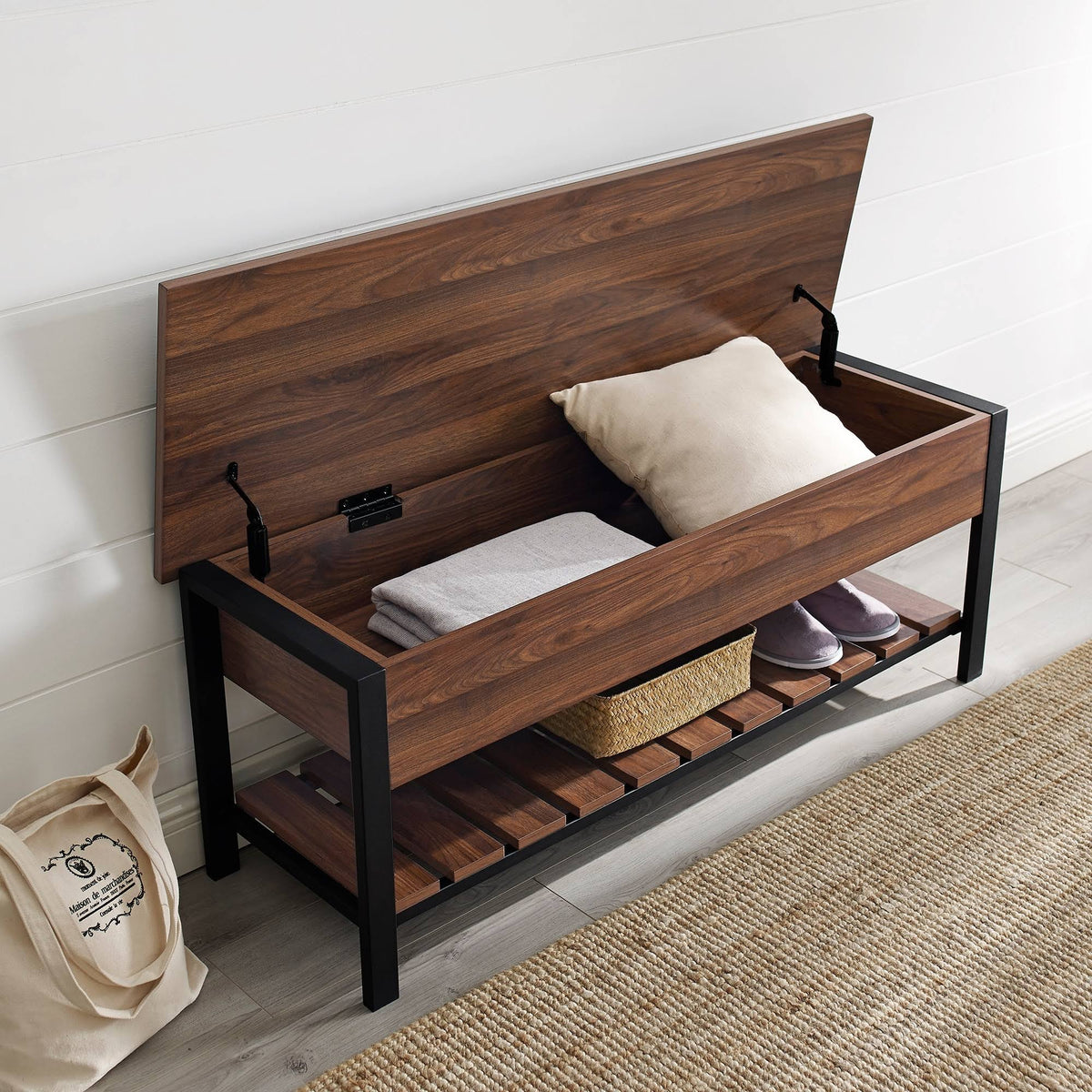 Dark Walnut Lift-Top Storage Bench I984