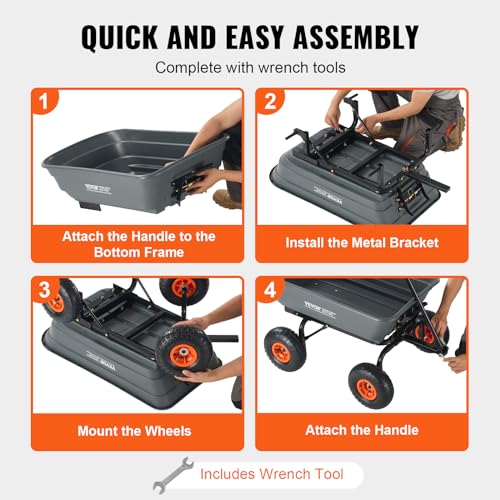 Gray 4 Cu.Ft. 600lbs Poly Garden Cart Dump Wagon with Steel Frame O96422