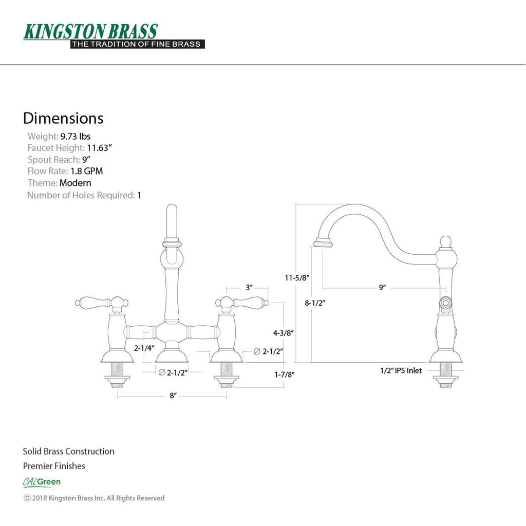 Oil Rubbed Bronze Bridge Kitchen Faucet G791464