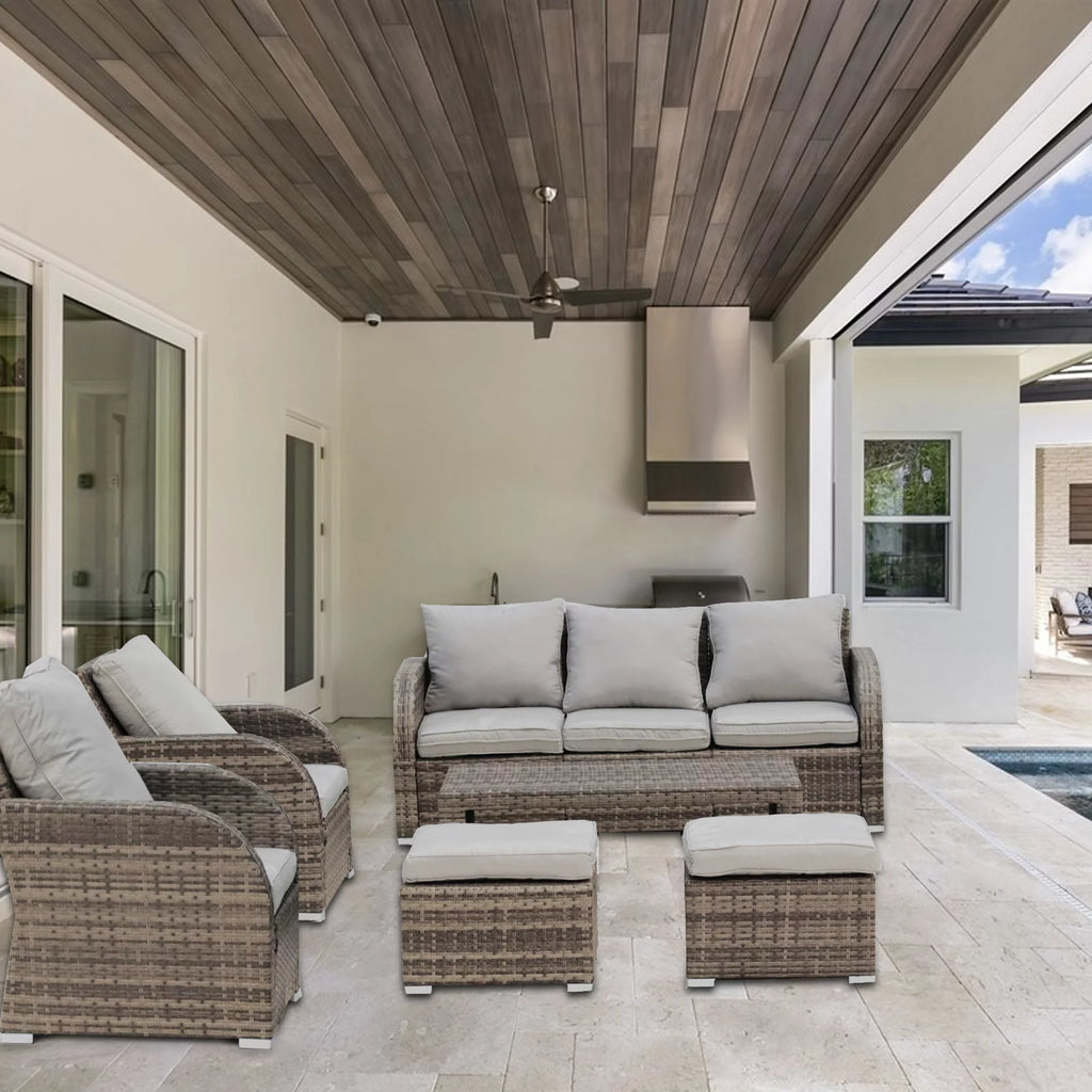 6 Piece Rattan Outdoor Sectional Seating Group with Cushions H40141