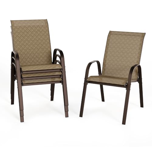 Beige Set of 4 Stackable Patio Dining Chairs with Metal Frame M9257