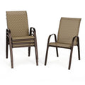Beige Set of 4 Stackable Patio Dining Chairs with Metal Frame M9257
