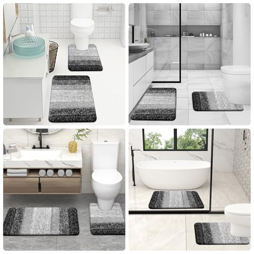 Grey U-Shaped Microfiber Toilet Bath Mat Q2163