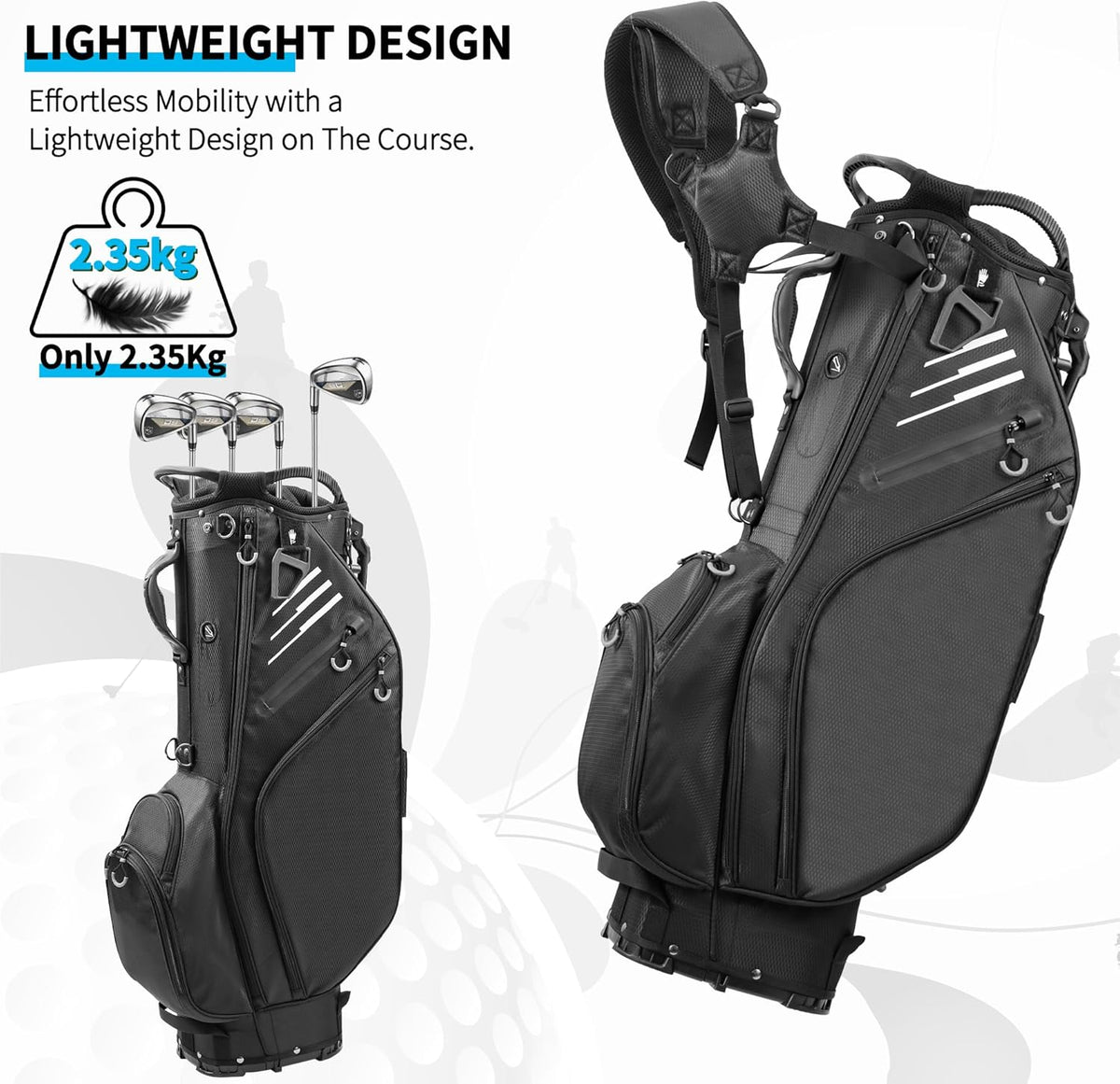 Black 14 Way Full-Length Dividers Lightweight Waterproof Golf Bag with Stand G86933