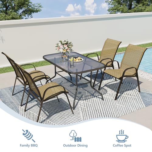 Beige Set of 4 Stackable Patio Dining Chairs with Metal Frame M9257