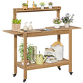Outdoor Potting Bench with Sliding Tabletop, 4 Wheels, Removable Sink I986133