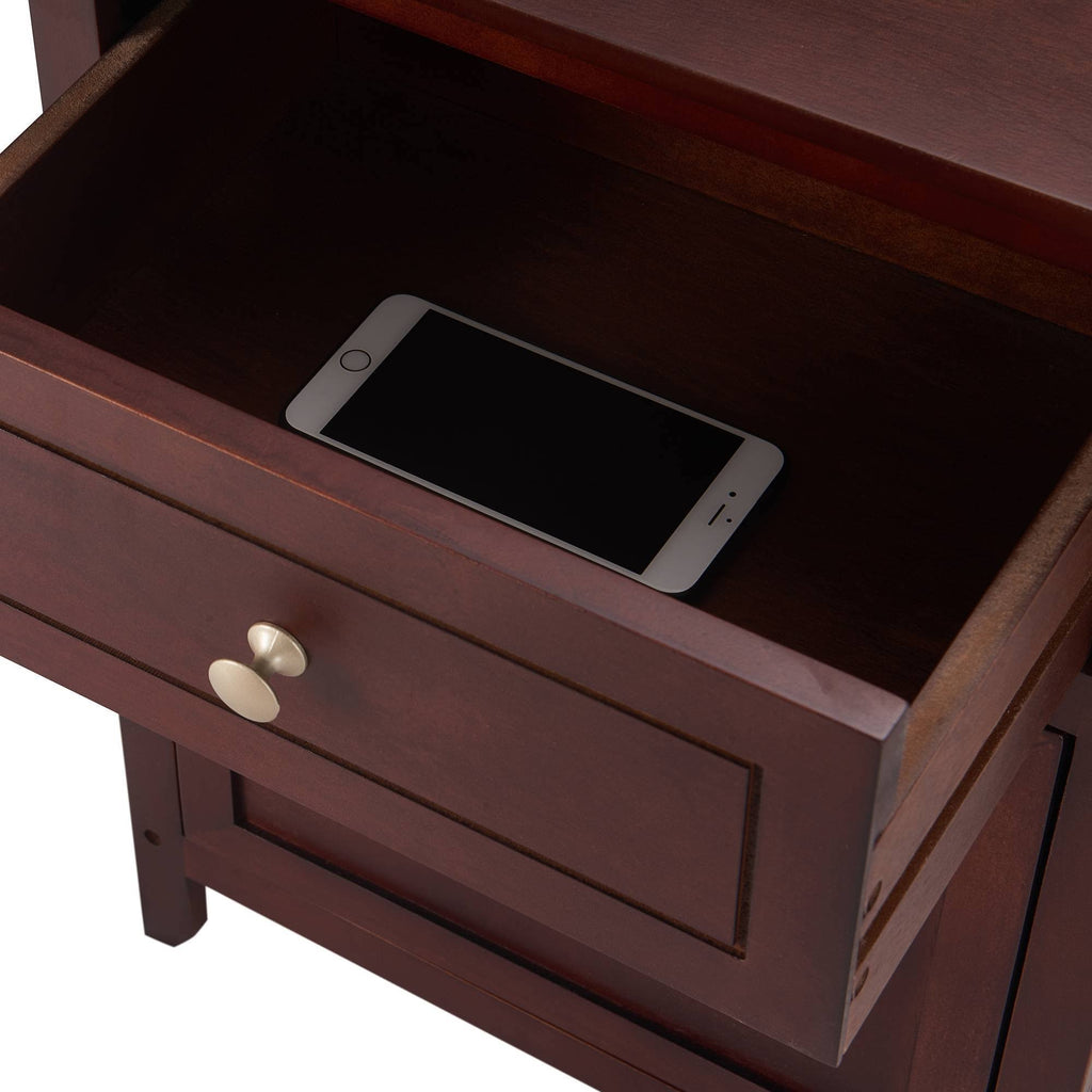 Walnut Side Table with Drawer and Storage Cabinet S182369