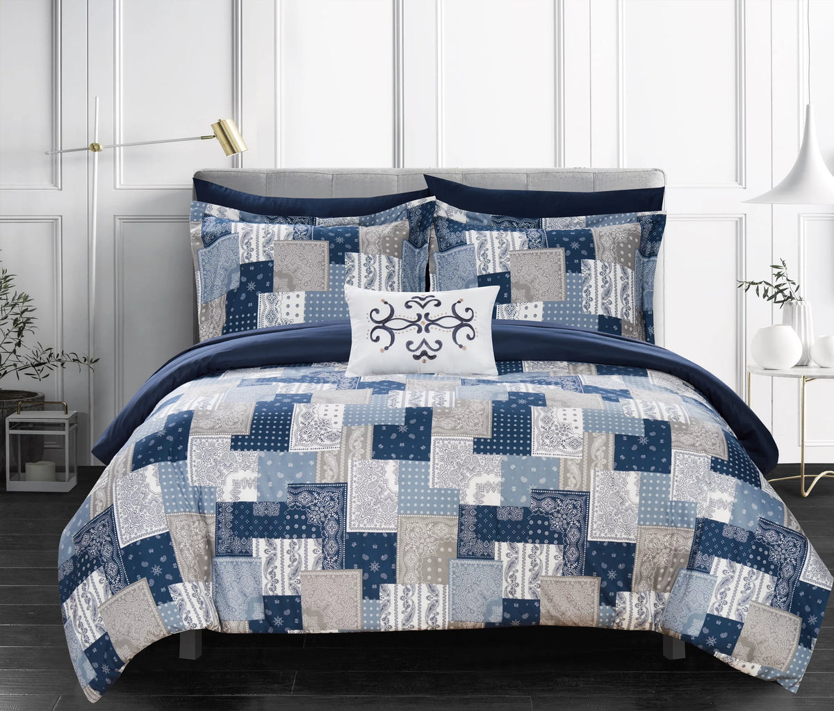 Blue 8-Piece Reversible Comforter Set I4665
