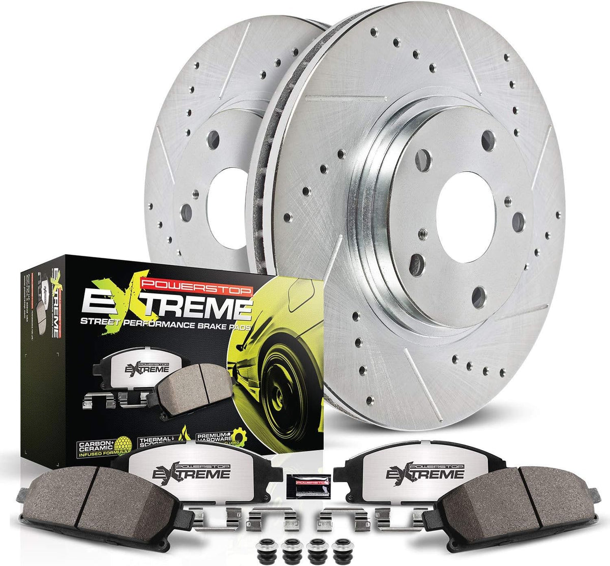 Rear Z26 Carbon Fiber Brake Pads with Drilled & Slotted Brake Rotors Kit U561