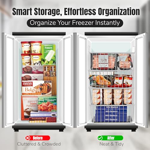 4 Pack Stackable Freezer Organizer Bins with Side Handles E391050