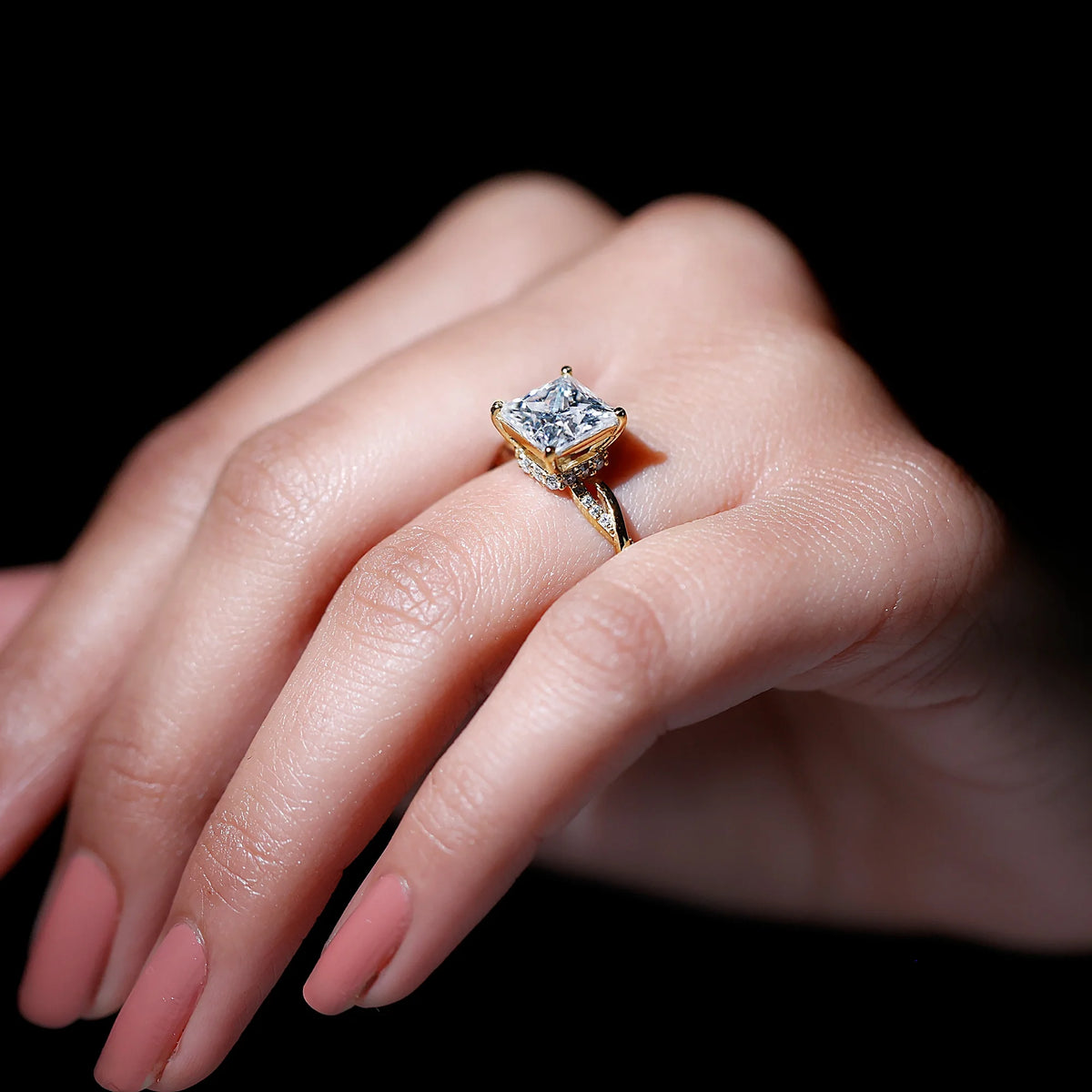 10K Yellow Gold Princess Cut Moissanite Engagement Ring G43458