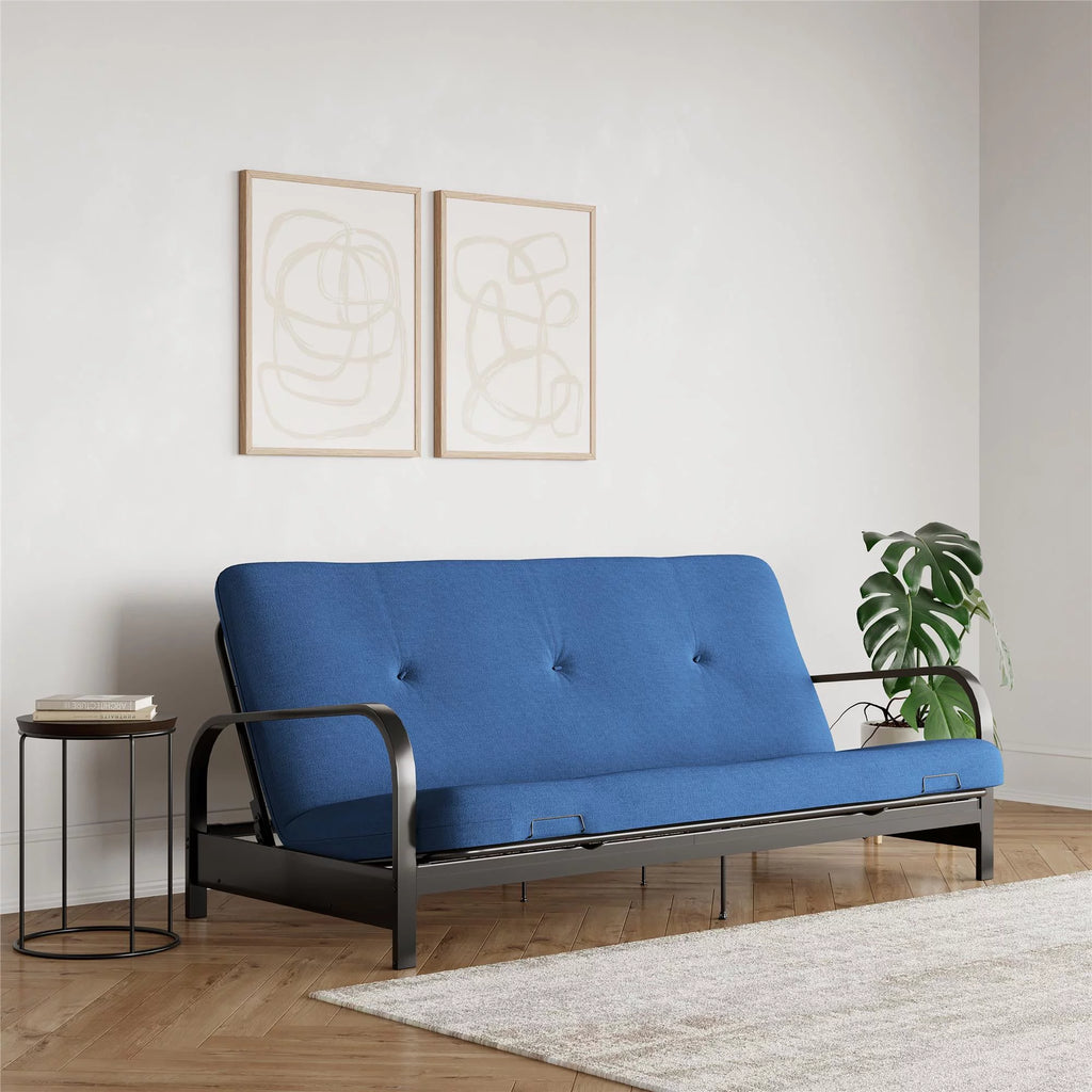 6-Inch Futon Mattress with Tufted Cover, Full, Black Linen H82564