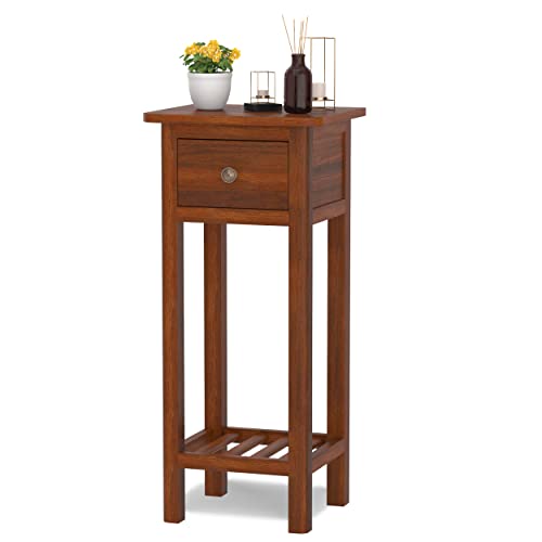 White Narrow End Table with Drawer & Shelf K241