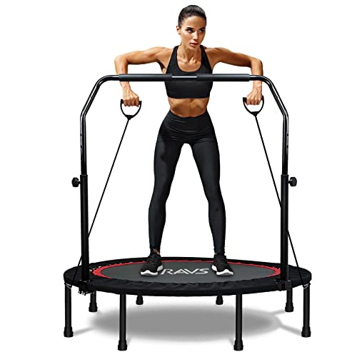 40"/48" Foldable Mini Trampoline with Adjustable Handle Resistance Bands S39551