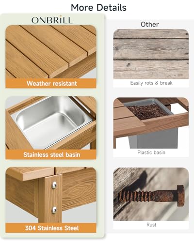 Outdoor Potting Bench with Sliding Tabletop, 4 Wheels, Removable Sink I986133