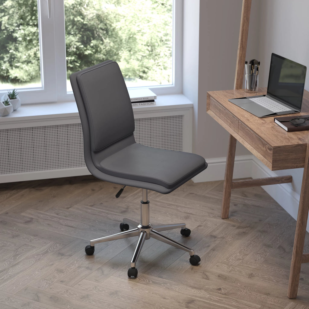 Gray Mid-Back Armless Swivel Task Office Chair W1498