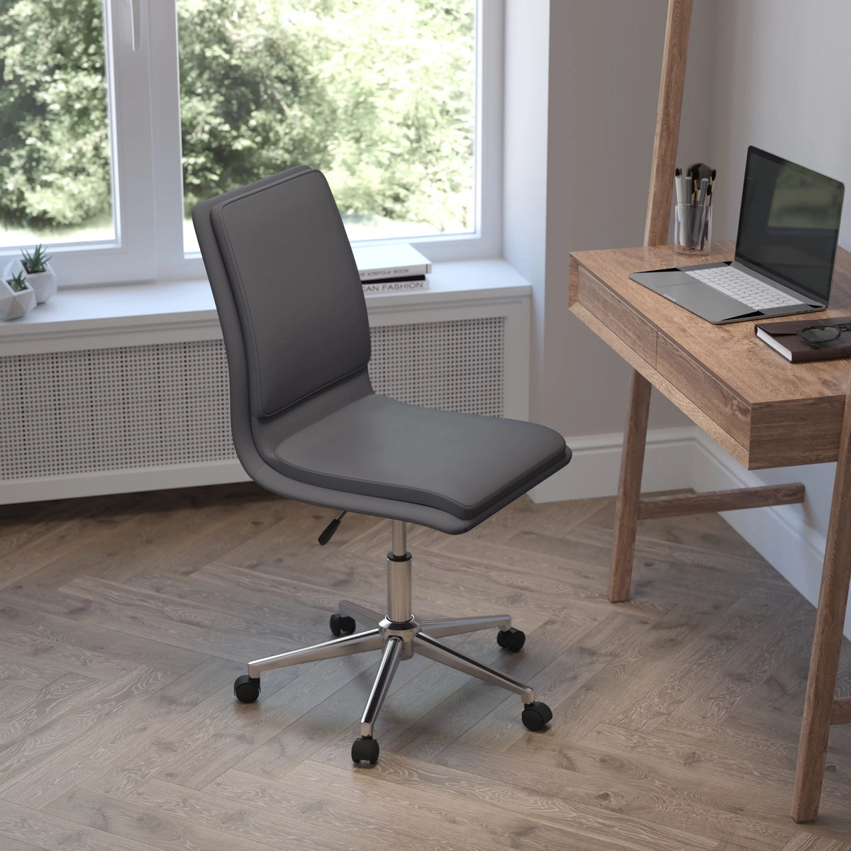 Gray Mid-Back Armless Swivel Task Office Chair W1498
