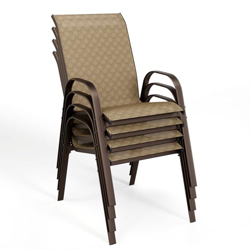 Beige Set of 4 Stackable Patio Dining Chairs with Metal Frame M9257