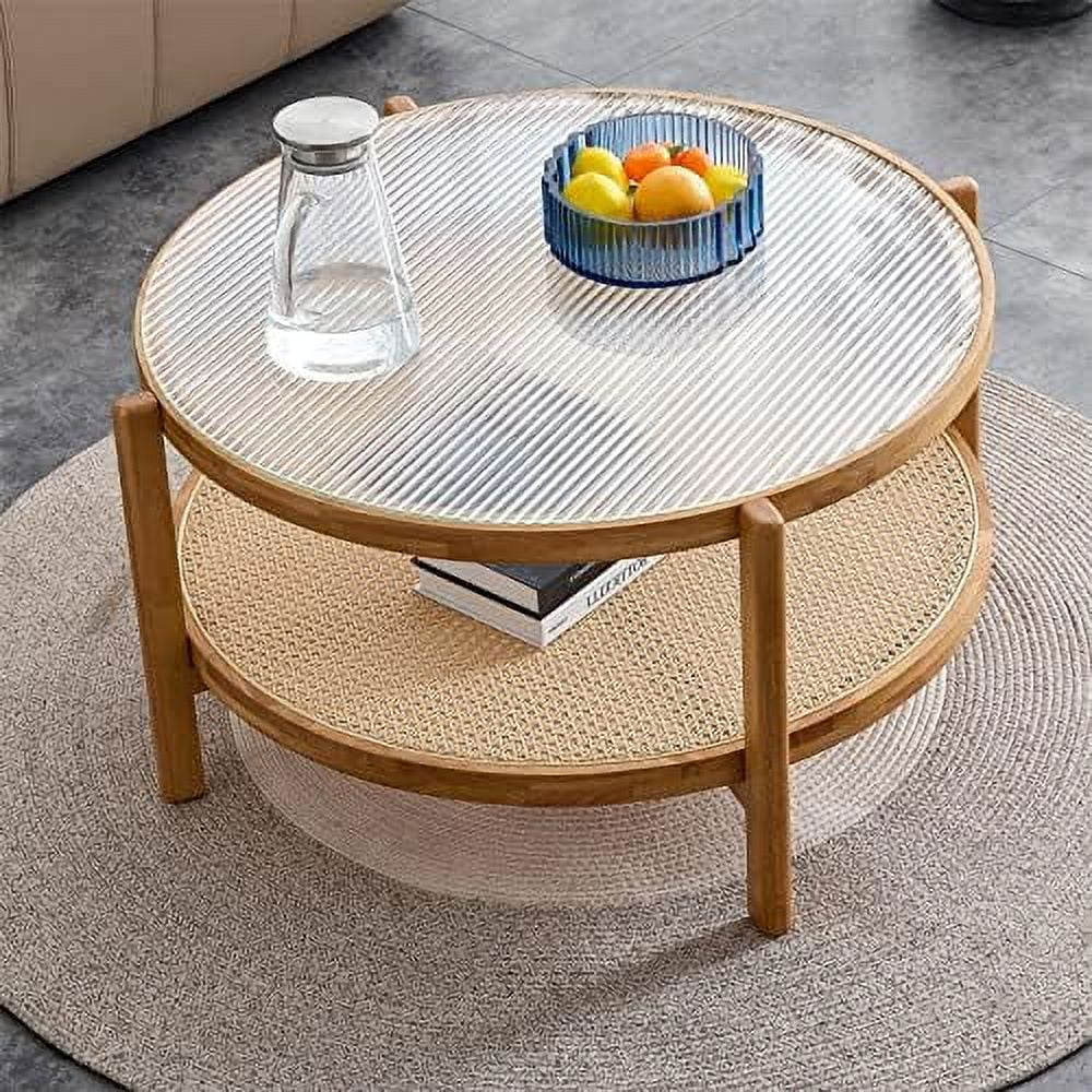 Rectangle Glass Top Solid Wood Coffee Table I693