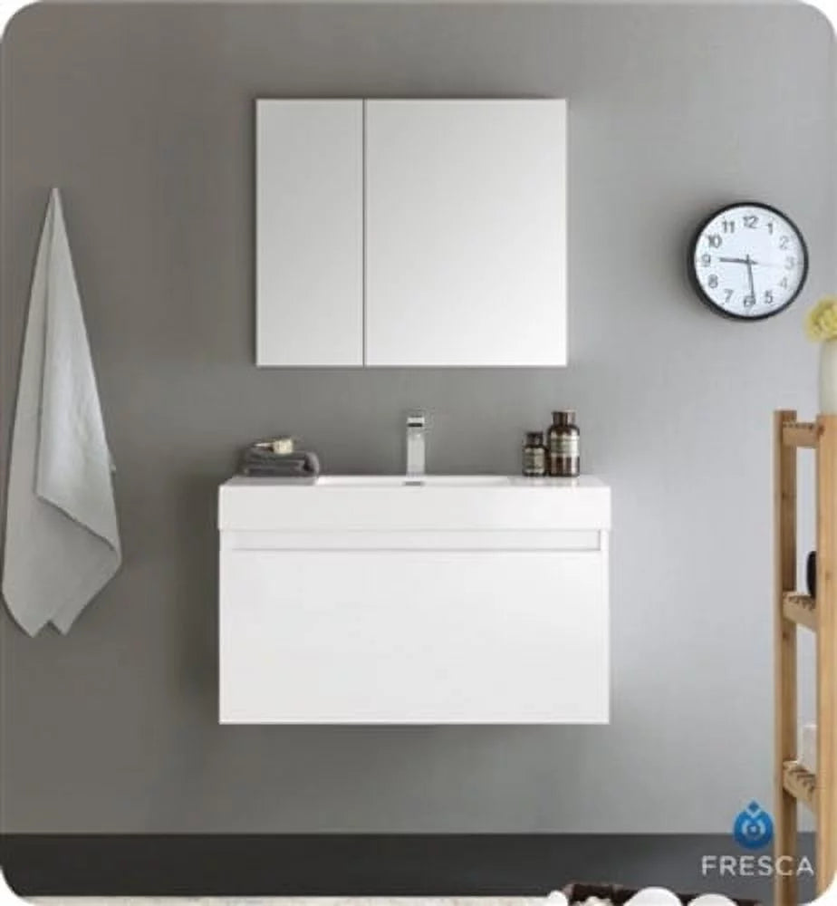 36" Teak Wall Hung Bathroom Vanity & Medicine Cabinet N855950