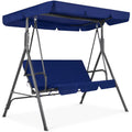 2-Person Convertible Canopy Swing Glider Lounge Chair with Removable Cushions Blue Z678900