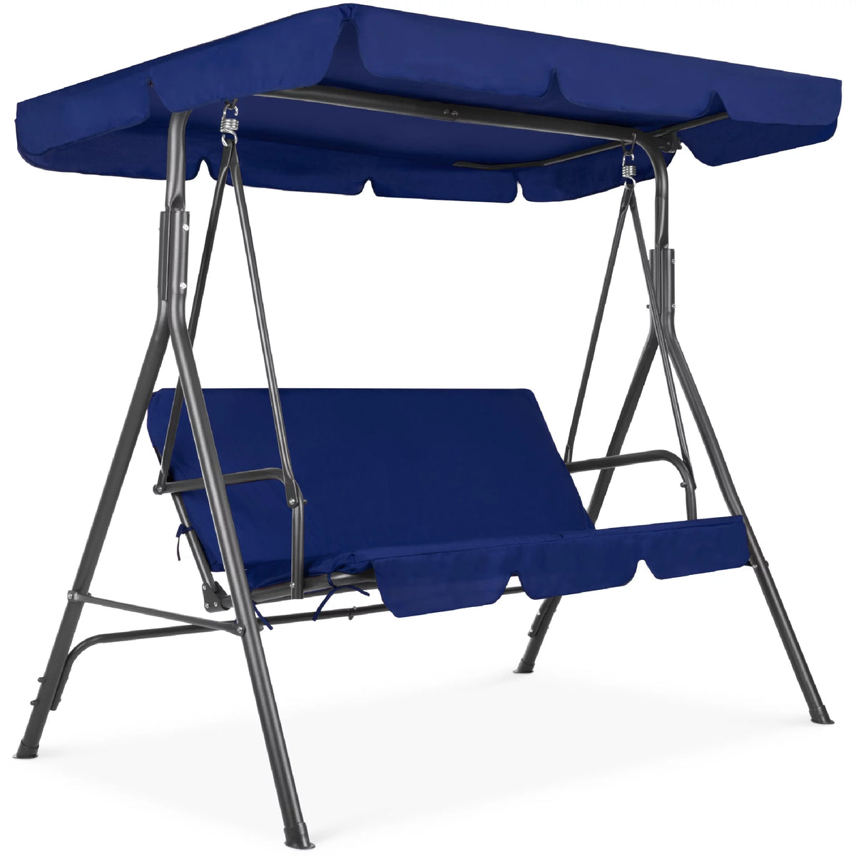 2-Person Convertible Canopy Swing Glider Lounge Chair with Removable Cushions Blue Z678900
