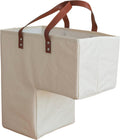 Beige Staircase Baskets with Leather Handles, Pack of 2 L120547