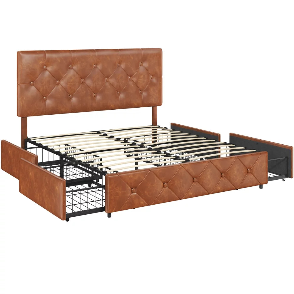 Black Queen Upholstered Platform Bed with Storage E882