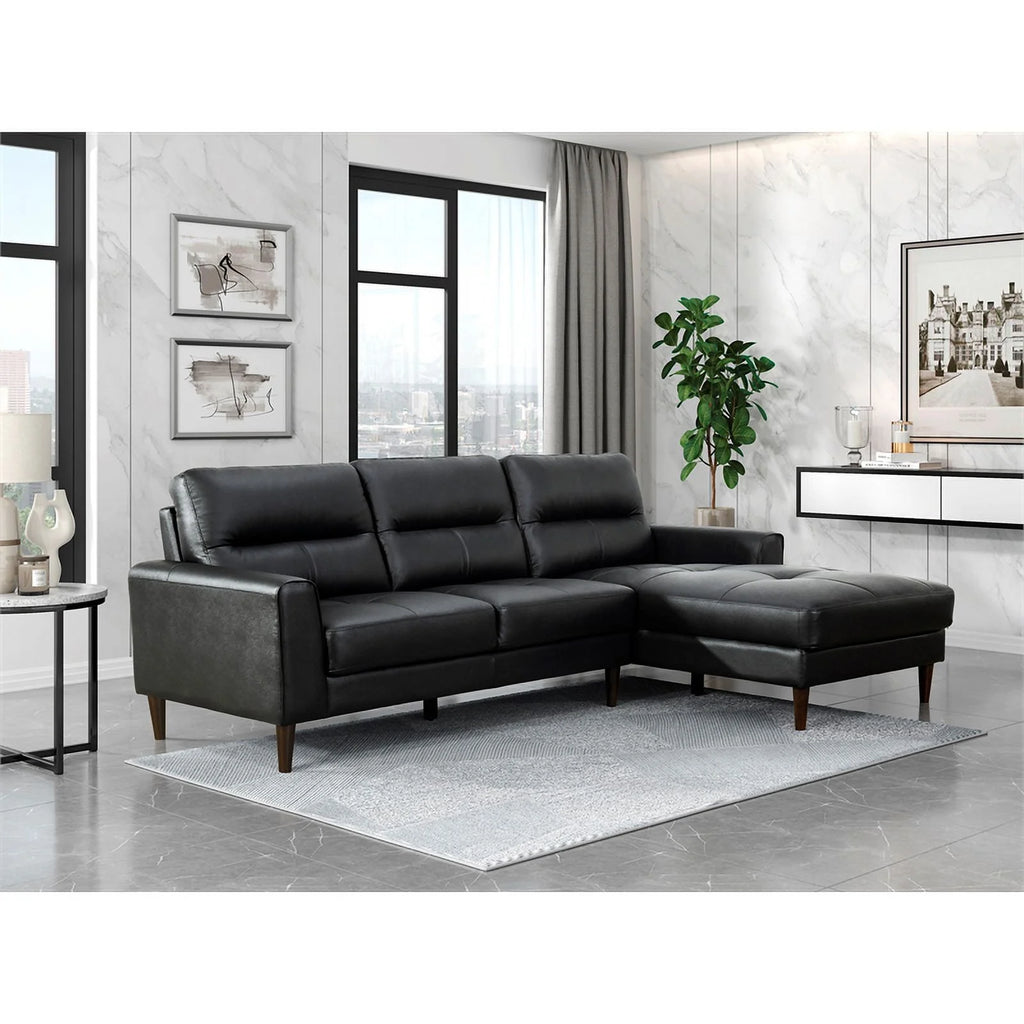 Black 2-Piece Leather Match Sectional with Right Chaise Y993264