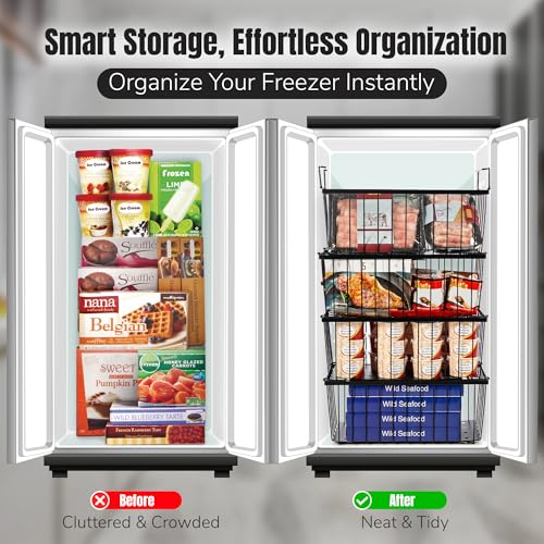 4 Pack Stackable Freezer Organizer Bins with Side Handles E391050